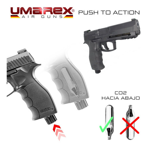Imagen 5 de 10 de Pistola Hdp Disuasiva Co2 Postas Goma Umarex Potenciada