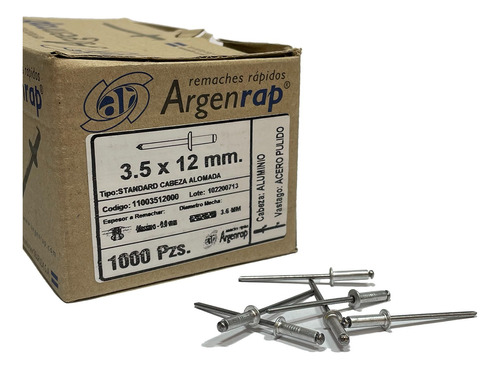 Remache Pop Aluminio 3.5x12  Argenrap - 1000 U - Visnu
