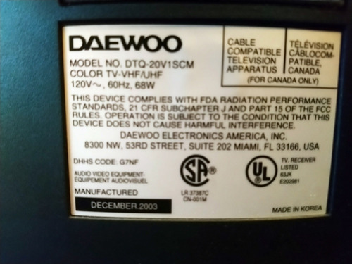 Imagen 6 de 7 de Tv. Daewoo Usado De 20 Pulgadas Con Control