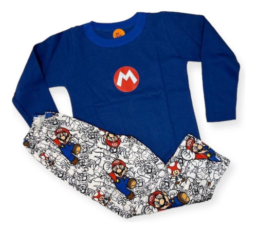  Pijama Conjunto Super Mario Manga Larga Invierno Niños