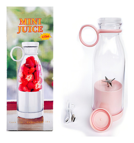 Mini Liquidificador Portátil Elétrico 420ml Recarregável Cor Rosa