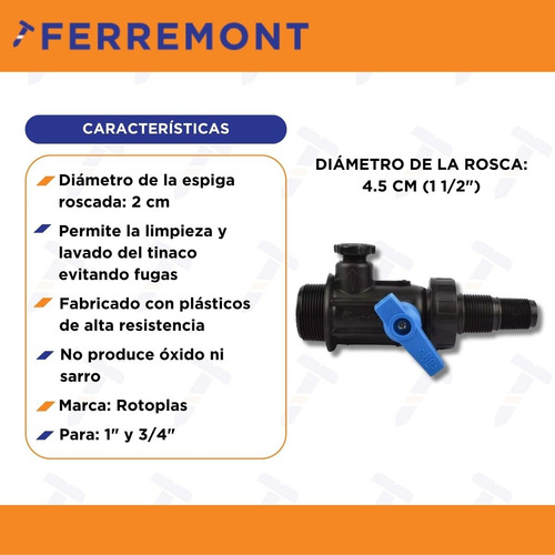 Multiconector C/valvula Y Tuerca Unión 1'' Y 3/4'' Rotoplas