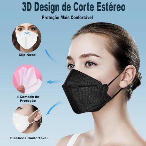 Imagem 5 de 10 de Máscara Kn95 Ffp2 Modelo 3d Boca De Peixe Reutilizável Preta