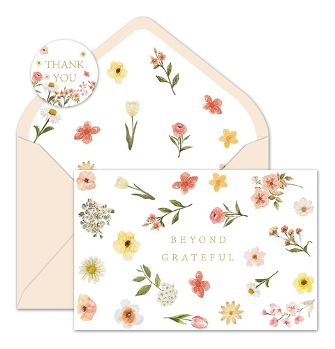 Paquete De 24 Tarjetas De Agradecimiento Florales De Acuarel