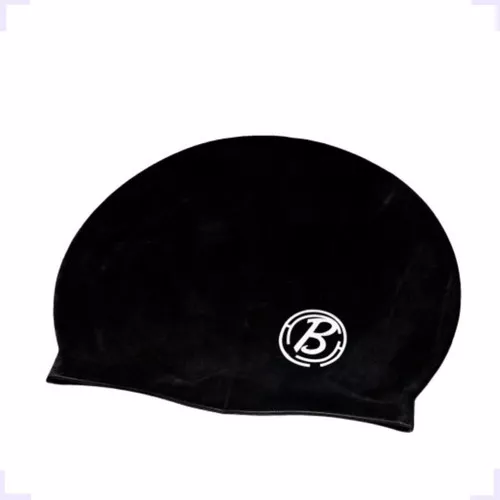 Gorro natación tela negro para cabello voluminoso