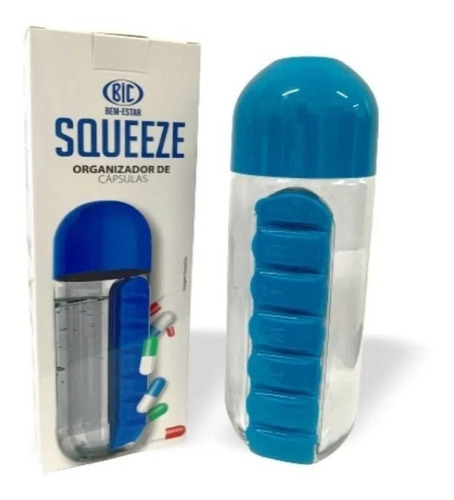 Squeeze Organizador Capsula Garrafa Porta Comprimido Remedio Cor Azul