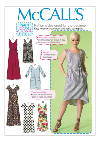 Mccall 's Patterns M7120 Talla Vestido Cinturon