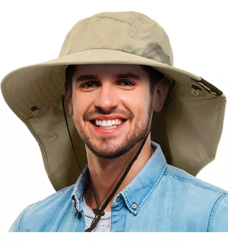 Sombrero Ala Ancha Hombre Con Solapa Cuello, Gorra Safari