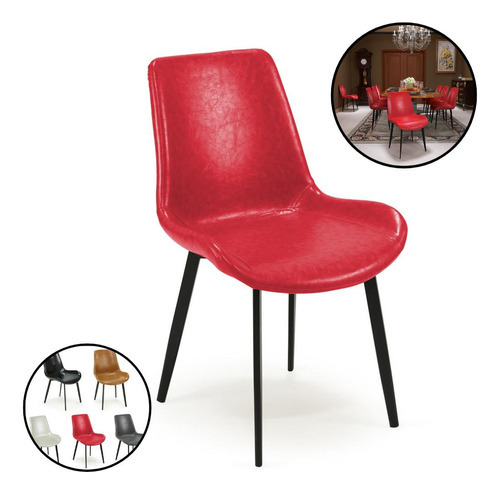 Cadeira De Jantar Estofada Design Vintage Com Base De Ferro Cor Vermelho
