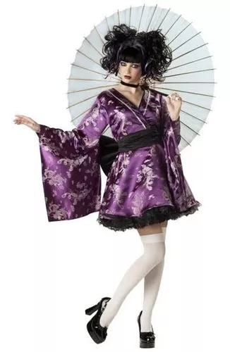 Disfraz Geisha Kimono Morada Dama Con Accesorios