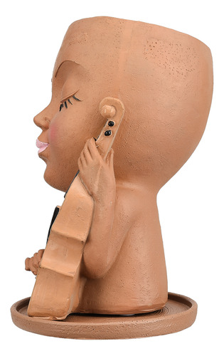 Maceta Con Forma De Rostro Humano, Color Marrón Oscuro