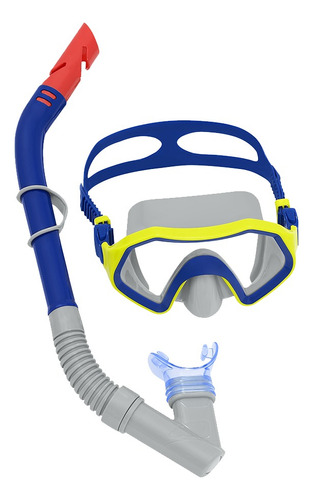 Kit Snorkel + Mascara Juvenil Crusader Duráveis Para Natação Cor Azul e Amarelo