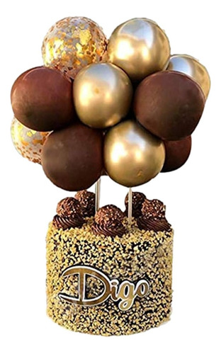 Topper Para Torta Globos Color Chocolate Dorado  