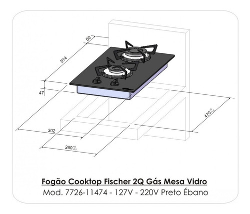 Imagem 4 de 4 de Cooktop Fischer 2 Bocas À Gás Acendimento Automático Bivolt