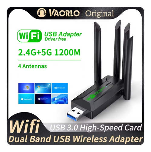 Adaptador Usb Wifi 1200mbps Banda Dual 2,4g + 5ghz 4 Antenas