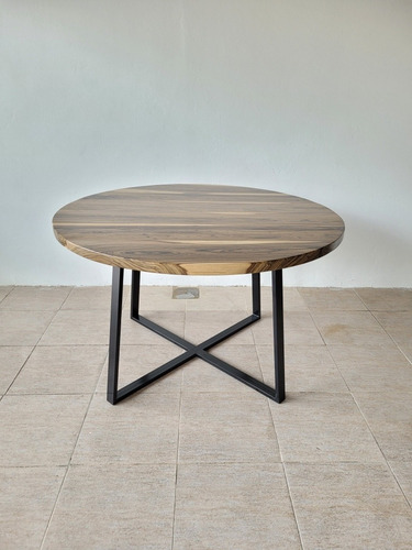 Imagen 8 de 9 de Mesa Redonda Industrial De Comedor Madera Dura Maciza 130cm