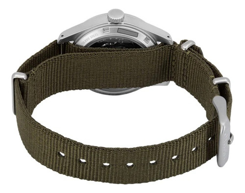 Reloj Seiko Hombre Srpj85k Automatico Doble Calendario Nylon Malla Verde Musgo Bisel Gris Fondo Negro