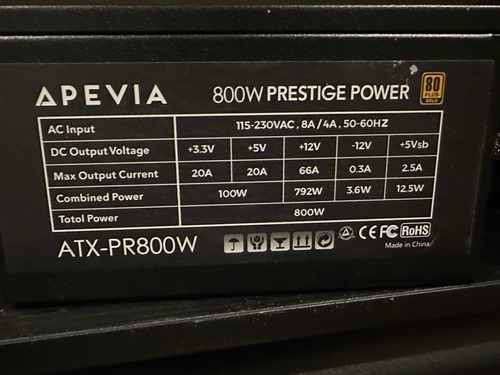 Fuente De Poder Apevia 800w 80 Plus Gold Atx-pr800w