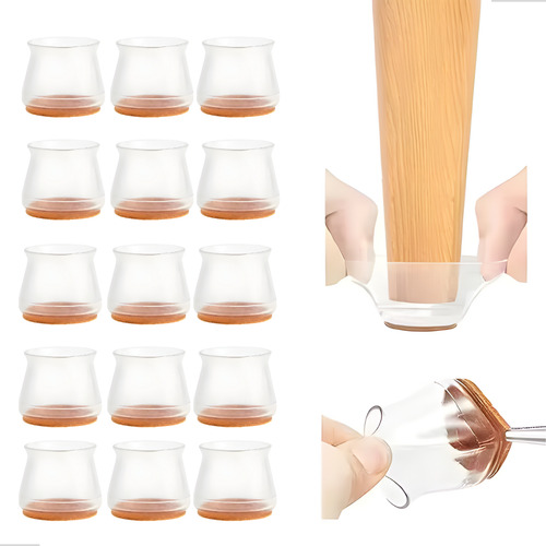 Protetor Silicone Com Feltro Pé Cadeira Mesa Kit 16 Redondo