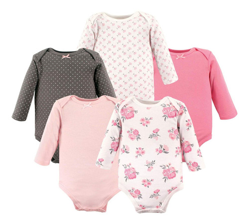 Pack De 5 Bodys Manga Larga  Talla 0-3 Meses, Para Niña