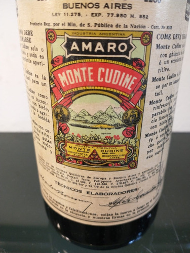 Imagen 3 de 10 de Antigua Botella De Amaro Monte Cudine 950cc