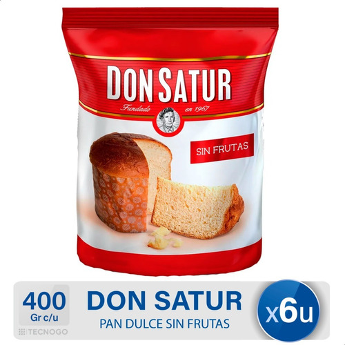 Pan Dulce Don Satur Sin Frutas Navidad Pack X6 Unidades