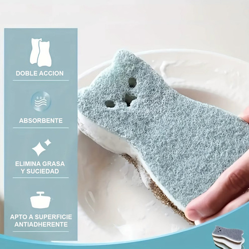 Esponjas Diseño Gato P/ Cocina Lava Platos Baño X 4 Unidades Surtido