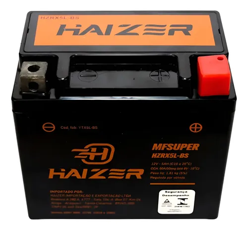 Bateria Moto Haizer 5ah Fan Titan Yamaha Biz 1 Ano Garantia - R$ 126