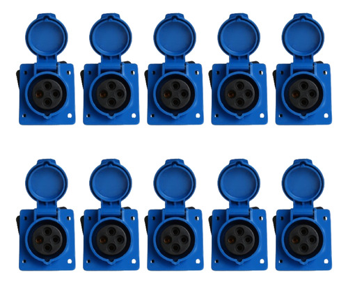 10 Tomadas Embutir Omega 3p+t 16a Azul 9h 220/250v Omg-4049