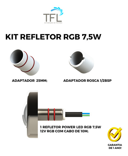 Kit Led Piscina - Contr Touch + 3 Leds Rgb 6w 10m Tholz