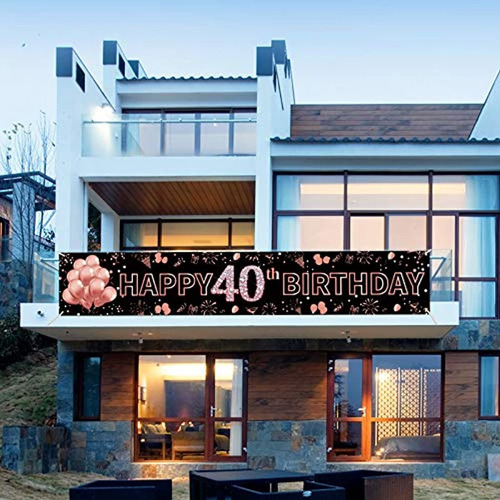 40 Cumpleaños Banner Decoraciones Para Mujeres, Oro Rosa