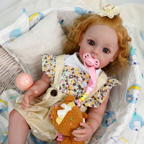 Brastoy Bonecas Pintada Princesa Cabelo Dourado Silicone Bebe Reborn 55cm