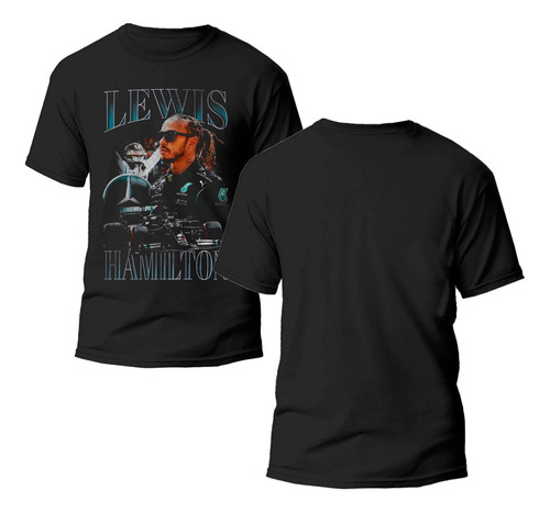 Playera Negra Estampado Formula 1 Lewis 100% Algodón 03