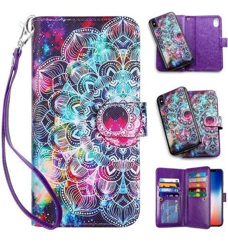 Funda Con Billetera De Cuero Para Pu iPhone X/xs (mandala)