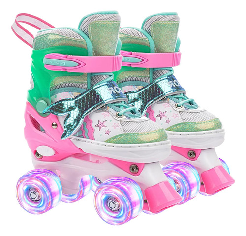 Patines 4 Ruedas Led Rupu Niñas Ajustable Sirena Aquagreen