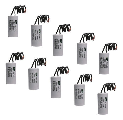 Kit 10 Capacitores Permanentes 12uf 250v 2 Fios Cbb60 Motor.