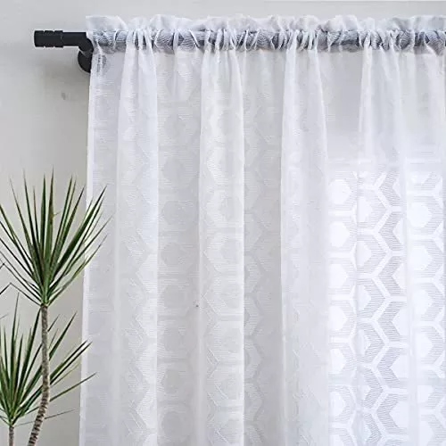 Cortinas traslúcidas blancas de 84 pulgadas de largo para sala de estar,  juego de 2 paneles de cortinas semitransparentes con bolsillo para barra