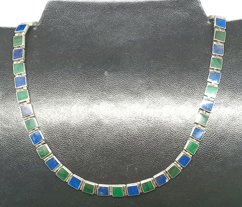 Collar Gargantilla Con Lapis Lazuli Y Malaquita , Plata 970