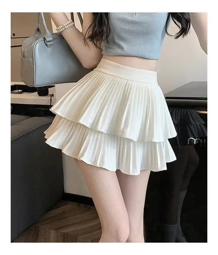 Minifalda Plisada Con Volantes Y Cintura Alta