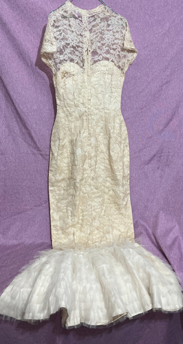 Vestido De Fiesta Antiguo, Seda Y Tule (Usado)