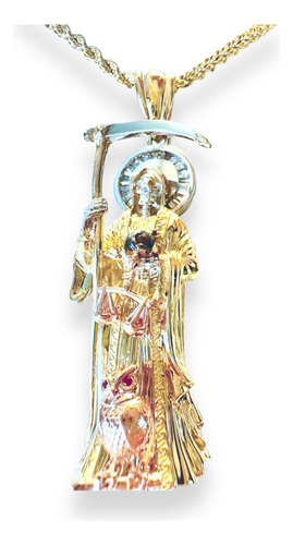 Cadena Y Santa Muerte Completa 4 Cm Búho 3d Fav Mnc Oro 10k