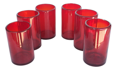 Set Vasos Rojos Vidrio Alta Calidad Artesanal 6 Piezas 450ml