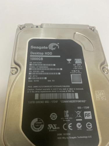 Disco Duro Interno Seagate Barracuda St1000dm003 1tb Gris (Usado)