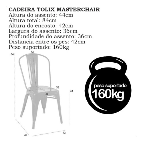 Cadeira Tolix Iron Industrial Resistente 160 Kg Masterchair Empilhavel Sala Mesa De Jantar Bar