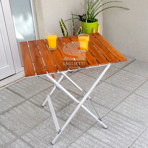 Imagen 5 de 9 de Mesa Plegable Aluminio Madera 75x66 Balcon Jardin Camping