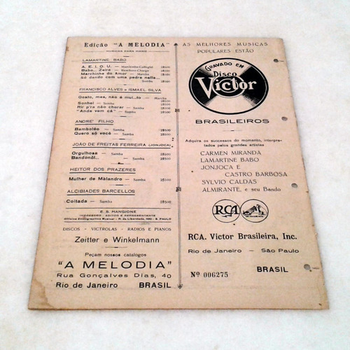 Partitura 1932 - Teu Cabelo Não Nega - Lamartine Babo