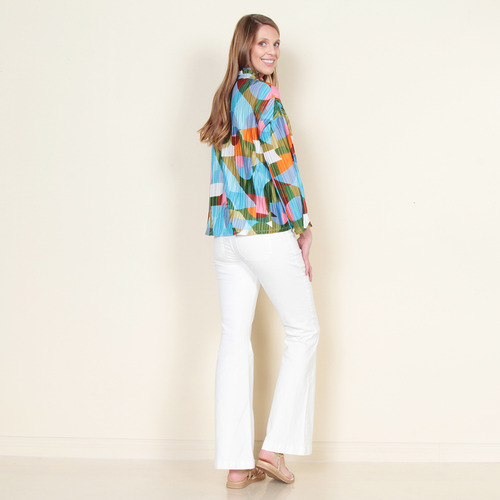 Blusa Wados Plisada Estampada Manga Larga Con Lazo En Escote