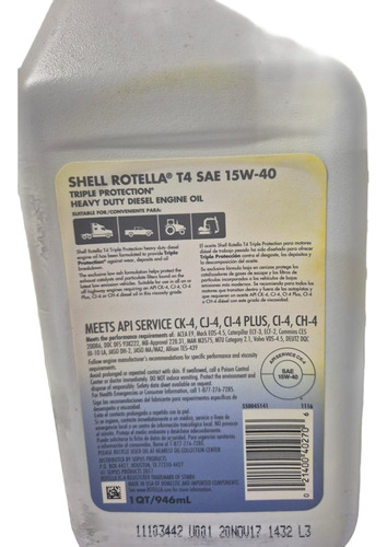 Shell Rotella T4 15w-40 Triple Proteccion 946ml