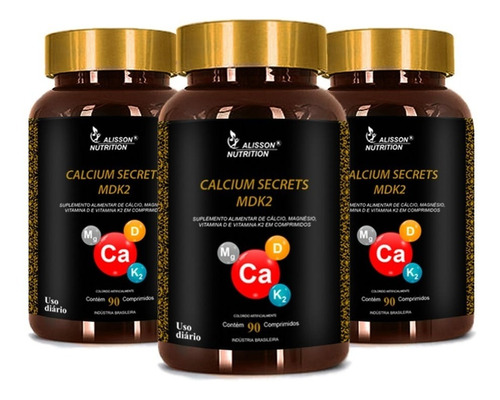 Kit 3 Calcium Secrets Mdk2 90cáp Cálcio + Magnésio + D3 + K2