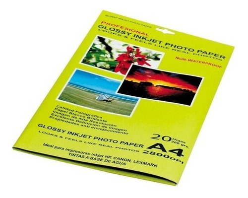 Papel Fotografico Glossy A4 21x29.7 Cm 190 Grs X 20 Hojas Color Blanco